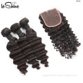 Cheap Hot Sale Deep Wave Peruvian 3 Hair Bundles With Lace Closure